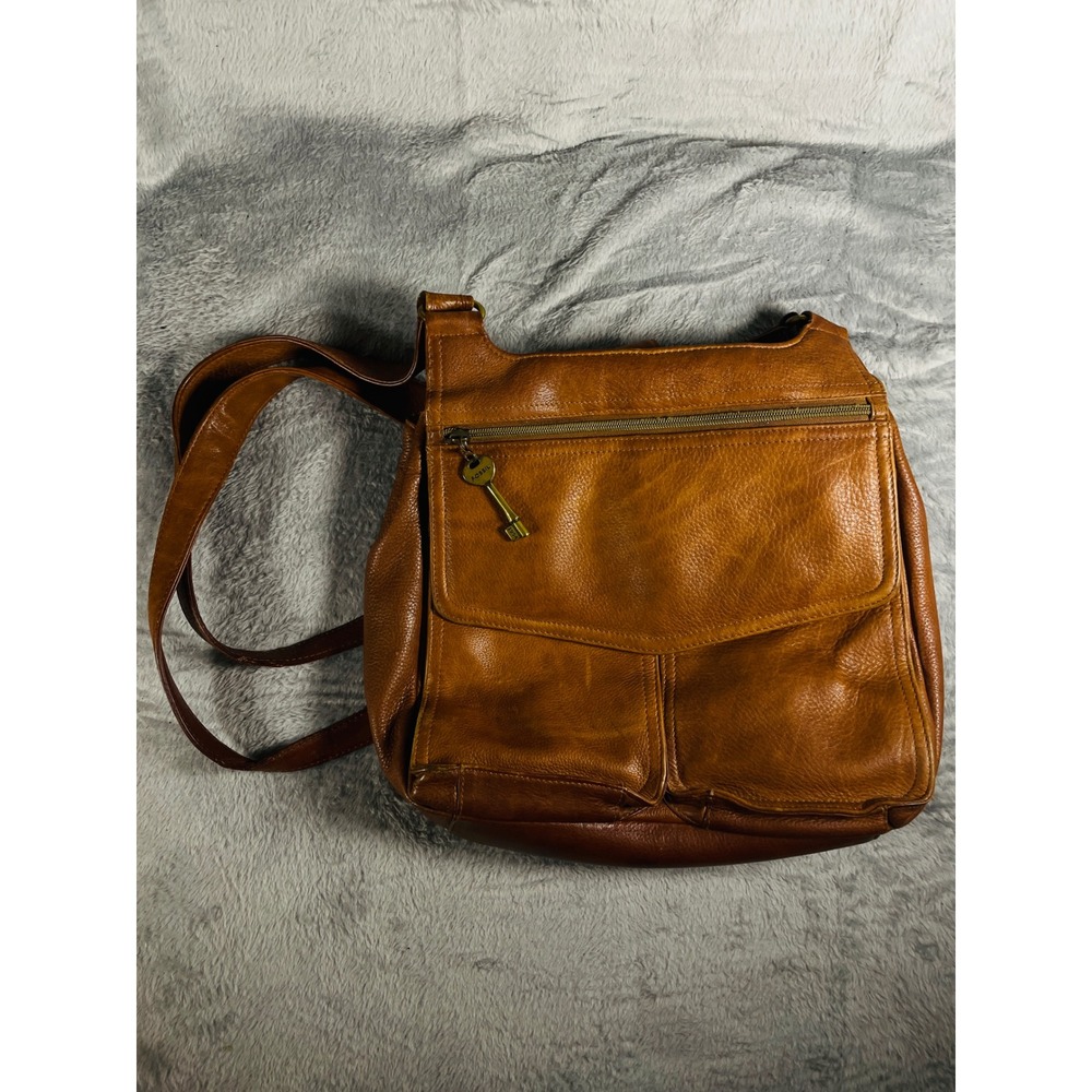 Boho Fossil Brown Leather Crossbody Bag Vintage Style Pockets Flap Zip Detail‎